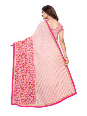 Peach printed georgette saree with blouse 4