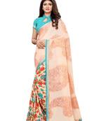 Peach printed georgette saree with blouse