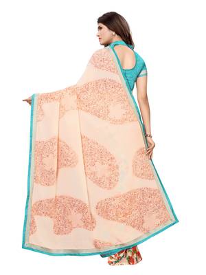 Peach printed georgette saree with blouse 4