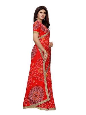 Red printed georgette saree with blouse 3