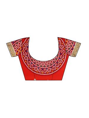 Red printed georgette saree with blouse 5