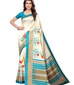 Beige Printed Poly Silk Saree With Blouse