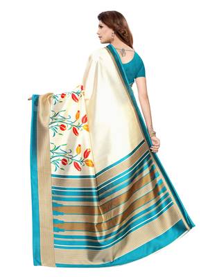 Beige Printed Poly Silk Saree With Blouse 4