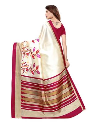 Beige Printed Poly Silk Saree With Blouse 4