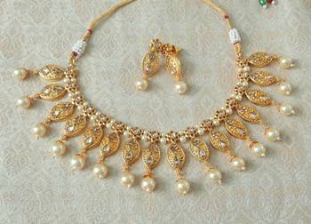 Lalso Beautiful Delicate Pearl Drop Golden Necklace Earring Jewelry Set - LDN22_LCT 1