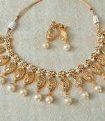 Lalso Beautiful Delicate Pearl Drop Golden Necklace Earring Jewelry Set - LDN22_LCT