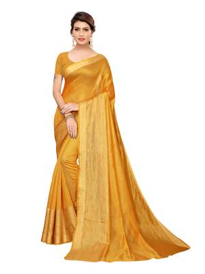 Yellow woven poly silk saree with blouse 1