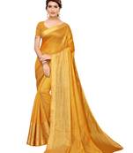Yellow woven poly silk saree with blouse