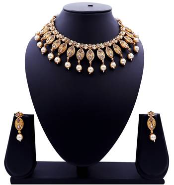 Lalso Beautiful Delicate Pearl Drop Golden Necklace Earring Jewelry Set - LDN22_LCT 2