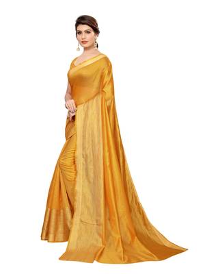 Yellow woven poly silk saree with blouse 2