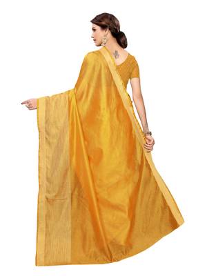 Yellow woven poly silk saree with blouse 4