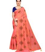 Peach embroidered chanderi saree with blouse