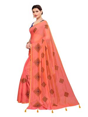 Peach embroidered chanderi saree with blouse 2