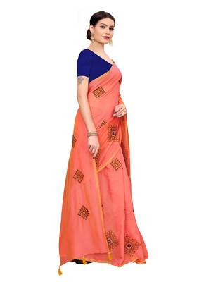 Peach embroidered chanderi saree with blouse 3