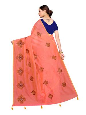 Peach embroidered chanderi saree with blouse 4