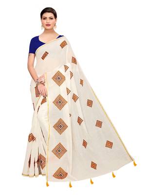 White embroidered chanderi saree with blouse 1