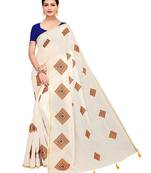 White embroidered chanderi saree with blouse