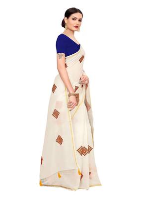 White embroidered chanderi saree with blouse 3