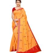 Orange embroidered poly silk saree with blouse