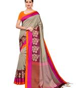 Grey printed poly silk saree with blouse