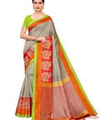 Grey printed poly silk saree with blouse