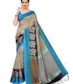 Grey printed poly silk saree with blouse