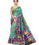 Multicolor printed poly silk saree with blouse