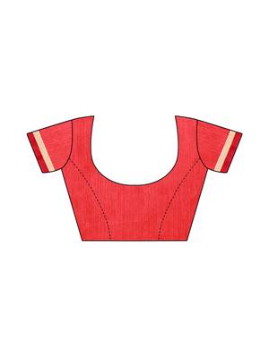 Red printed chiffon saree with blouse 5
