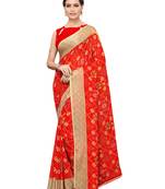 Red printed georgette saree with blouse
