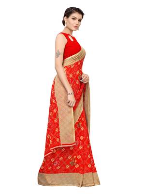 Red printed georgette saree with blouse 3