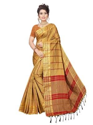 Yellow woven poly silk saree with blouse 1