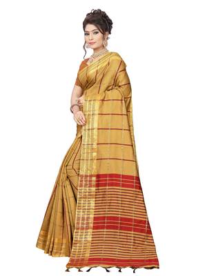 Yellow woven poly silk saree with blouse 2