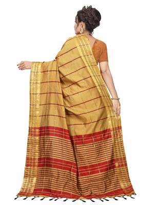 Yellow woven poly silk saree with blouse 3