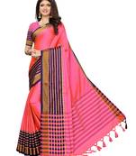 Pink woven poly silk saree with blouse