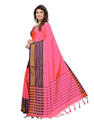 Pink woven poly silk saree with blouse 2