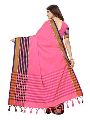 Pink woven poly silk saree with blouse 4