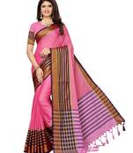 Pink woven poly silk saree with blouse