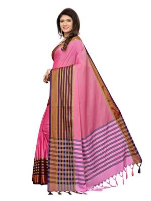 Pink woven poly silk saree with blouse 2