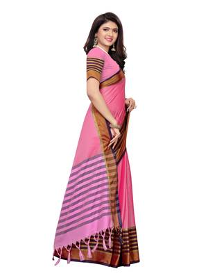 Pink woven poly silk saree with blouse 3