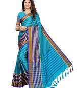 Blue woven poly silk saree with blouse