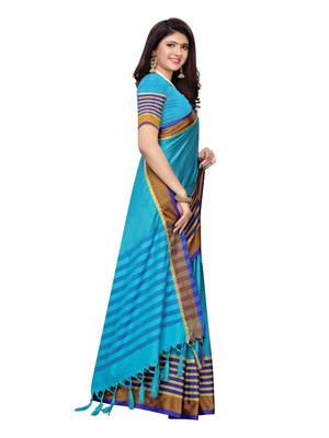 Blue woven poly silk saree with blouse 3