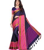 Navy blue woven poly silk saree with blouse