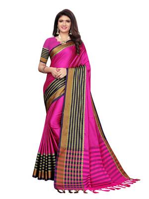 Magenta woven poly silk saree with blouse 1