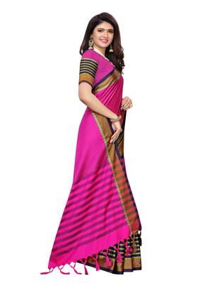 Magenta woven poly silk saree with blouse 3