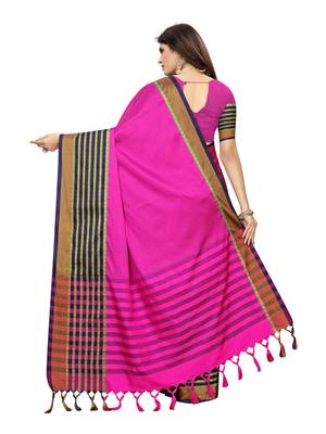 Magenta woven poly silk saree with blouse 4
