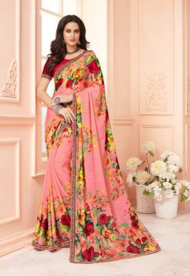 Multicolor printed georgette saree with blouse 1