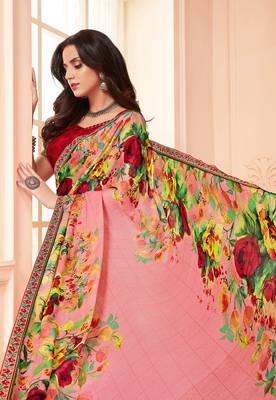 Multicolor printed georgette saree with blouse 2