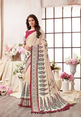 Multicolor printed kanjivaram art silk saree with blouse 1