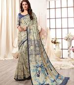 Multicolor printed kanjivaram art silk saree with blouse