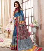 Multicolor printed kanjivaram art silk saree with blouse